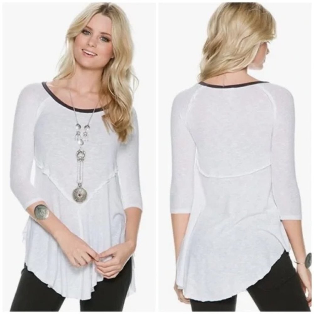 🤍 Free People White Weekends Long Sleeves Sheer Layering Top Tee